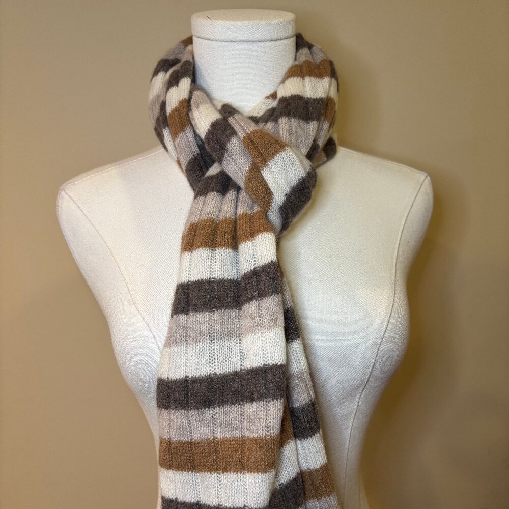 NWT Charter Club Cashmere Stripe Muffler - Warm Praline OS